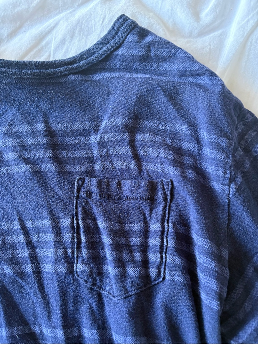 Men's Navy Striped Short-Sleeve Shirt by H & M Small Cotton
